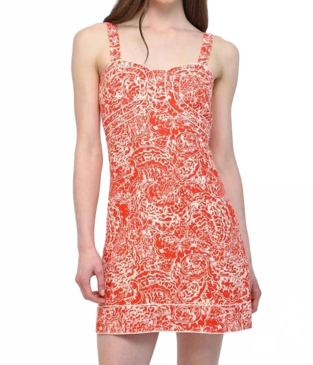 NEW FATE abstract floral print linen blend mini dress in red